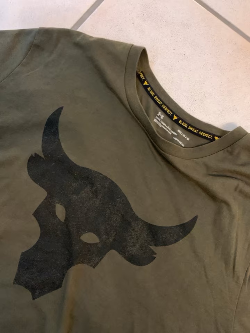Under Armour Olive Green Boys' Short Sleeve Tee with Black Bull Graphic